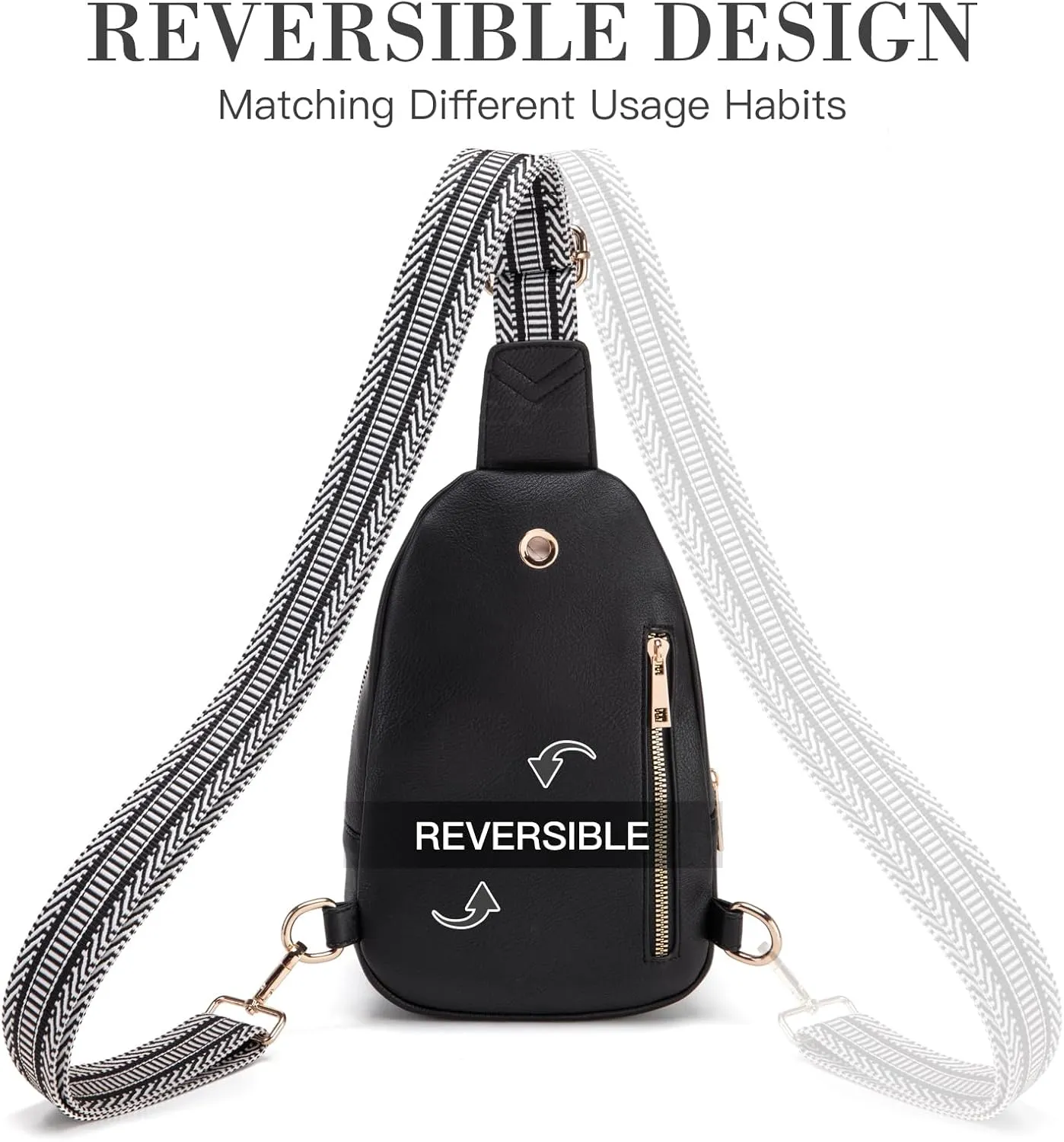 Personalized Gifts for Women Initial Sling Bag PU Leather Crossbody Bags for Women Fanny Pack Cross Body Chest Bag for Travel (Black-M)