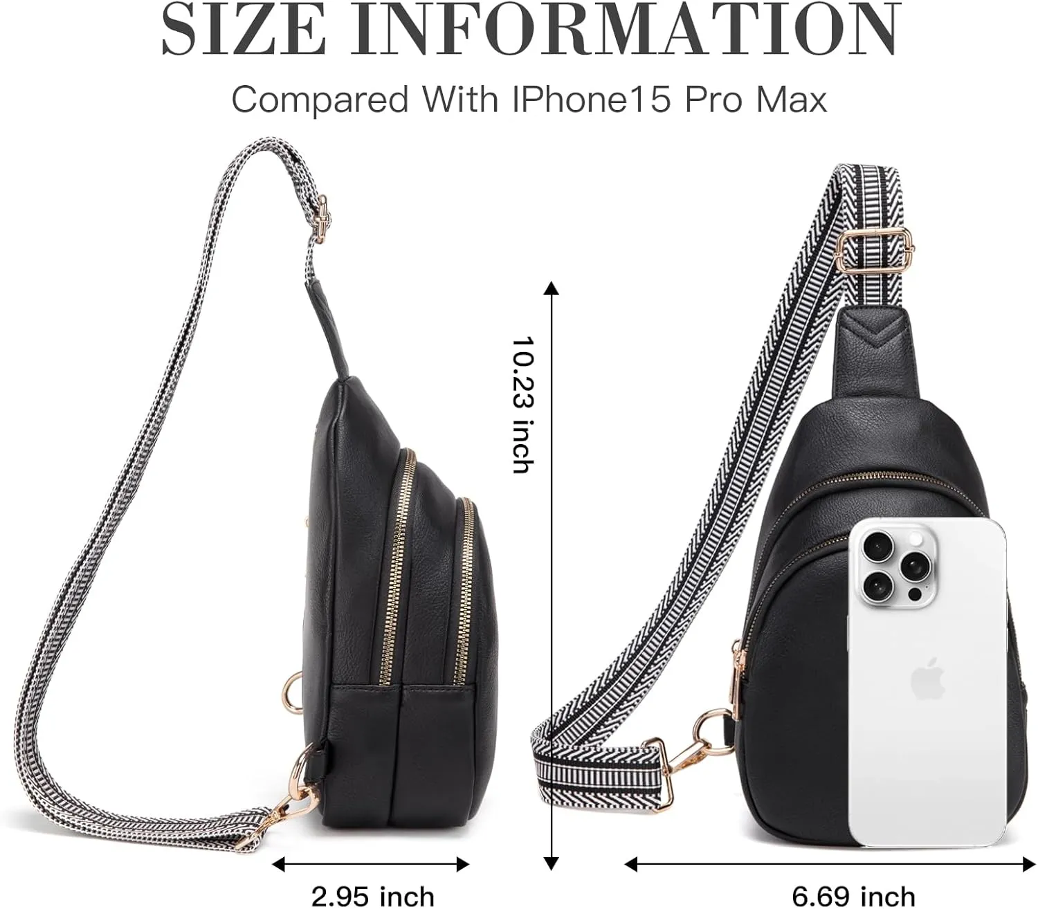 Personalized Gifts for Women Initial Sling Bag PU Leather Crossbody Bags for Women Fanny Pack Cross Body Chest Bag for Travel (Black-M)