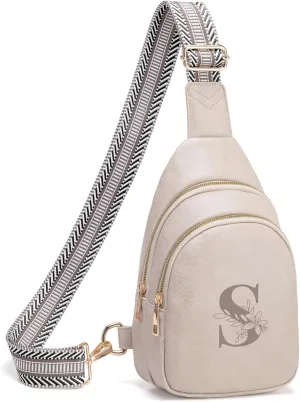 Personalized Gifts for Women Initial Sling Bag PU Leather Crossbody Bags for Women Fanny Pack Cross Body Chest Bag for Travel (Cloud Gray-S)