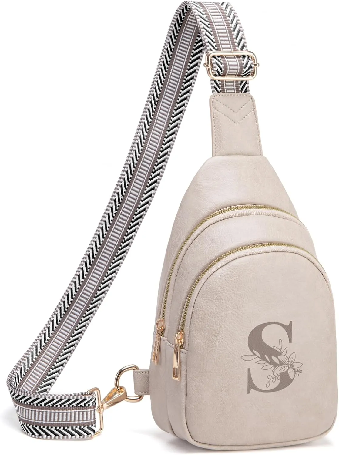 Personalized Gifts for Women Initial Sling Bag PU Leather Crossbody Bags for Women Fanny Pack Cross Body Chest Bag for Travel (Cloud Gray-S)