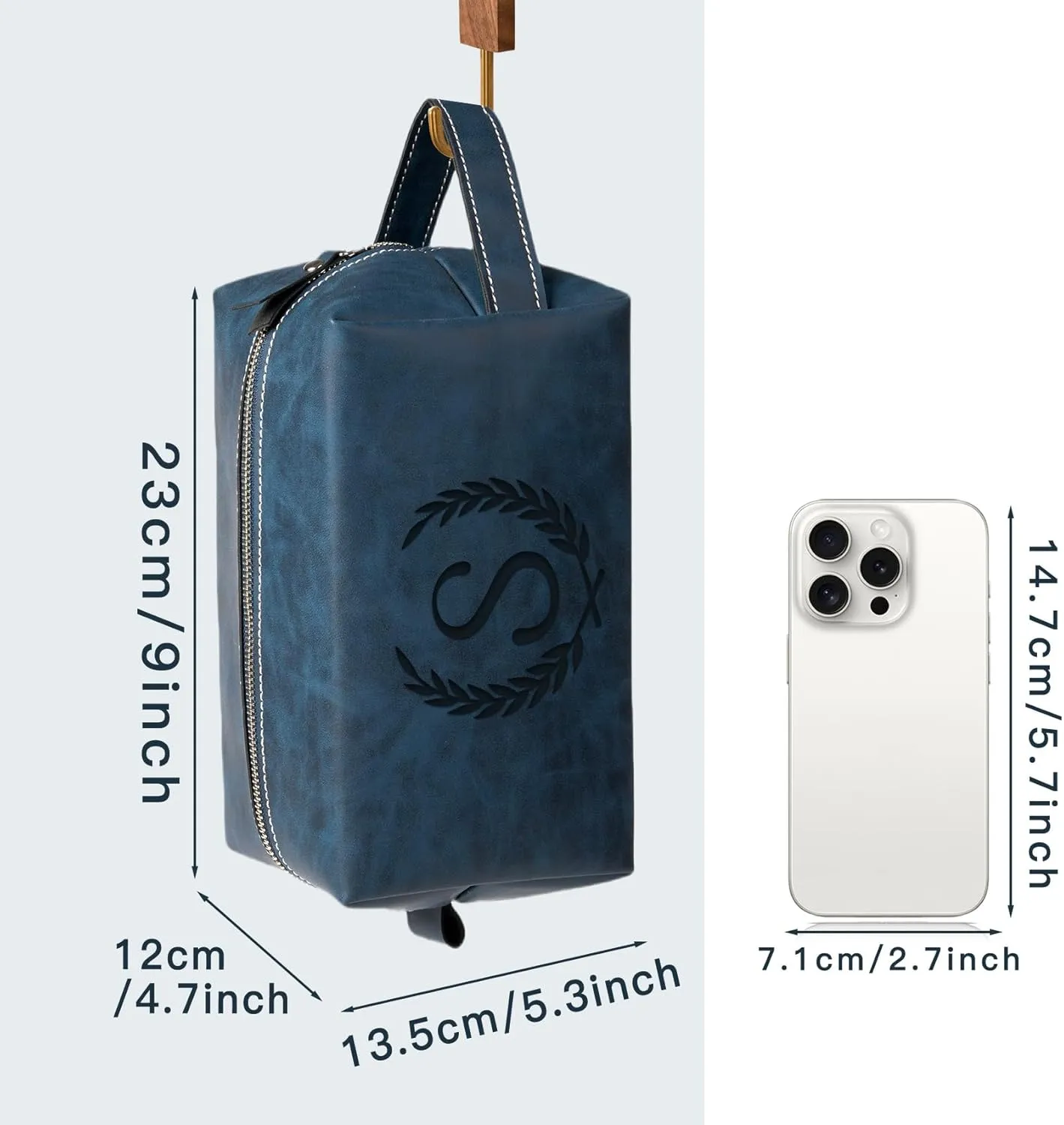 Personalized Gifts Travel Toiletry Bag for Men Engraved Initial PU Leather Waterproof Shaving Bag for Toiletries Accessories Fathers Day Birthday Gift for Men Dad Husband Son, Dark Blue C