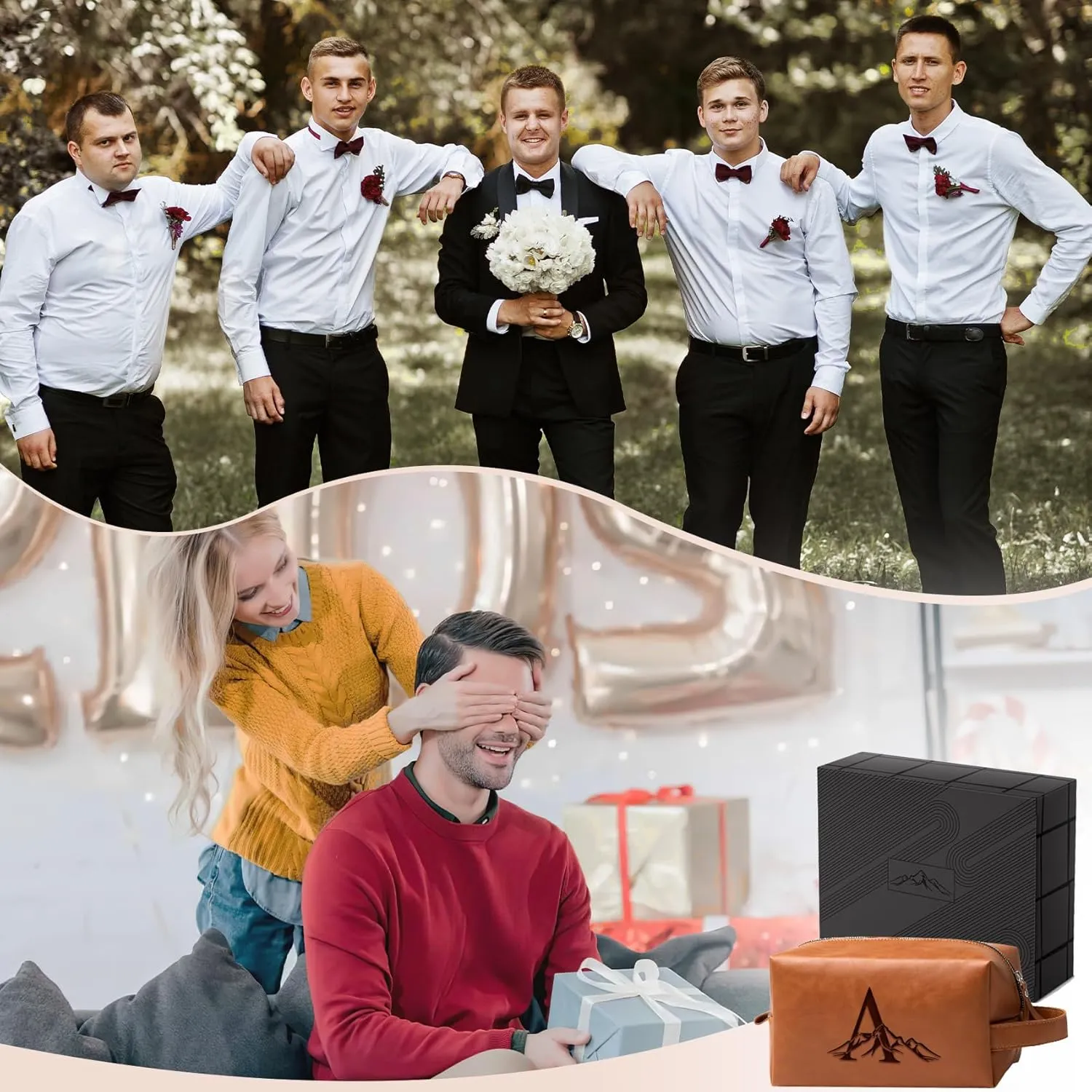 Personalized Gifts Travel Toiletry Bag for Men Engraved Initial PU Leather Waterproof Shaving Bag for Toiletries Accessories Fathers Day Birthday Gift for Men Dad Husband Son, Light Brown A