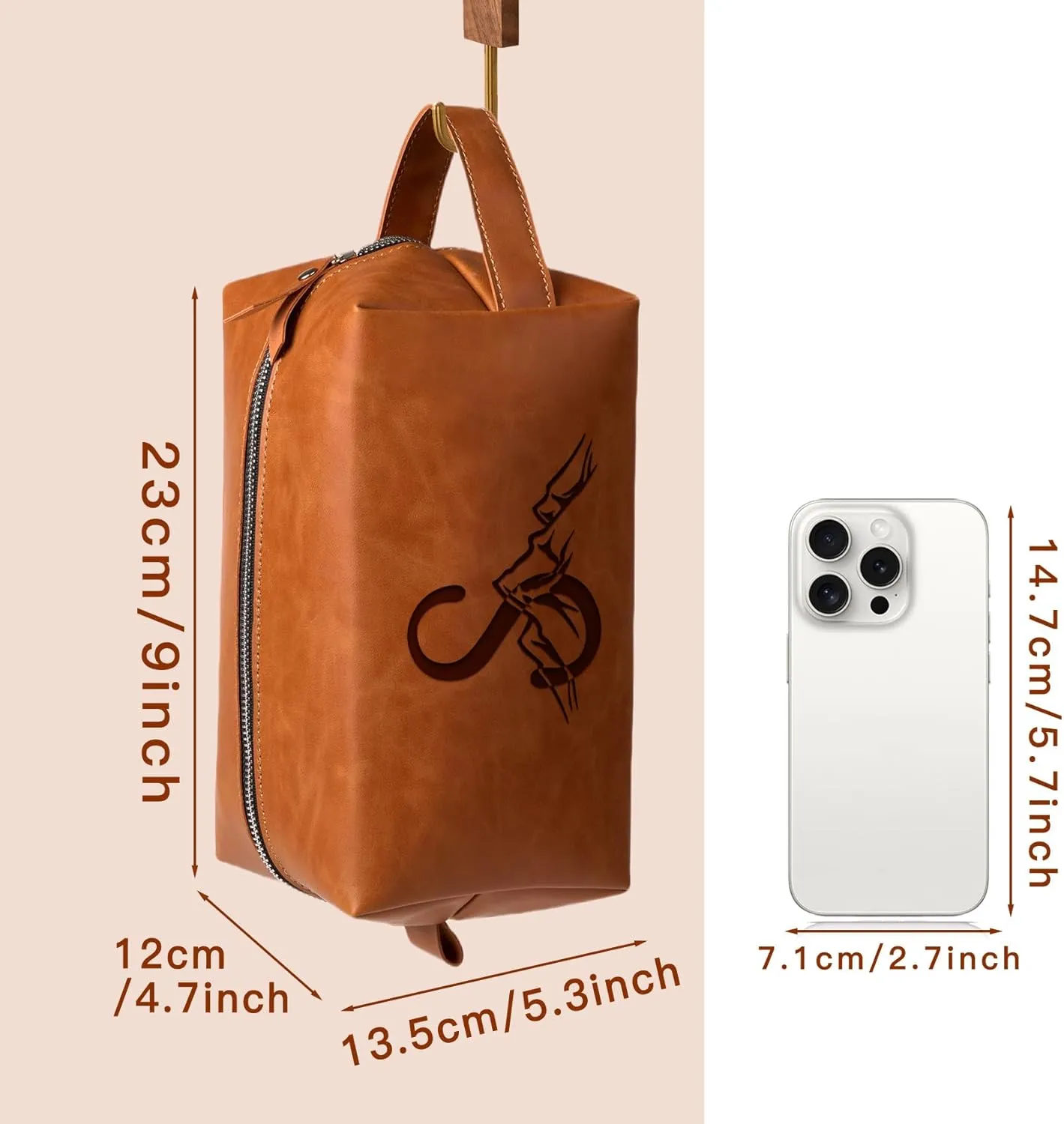 Personalized Gifts Travel Toiletry Bag for Men Engraved Initial PU Leather Waterproof Shaving Bag for Toiletries Accessories Fathers Day Birthday Gift for Men Dad Husband Son, Light Brown A