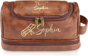 Personalized Graduation Gifts for Him, 2025 Personalized Toiletry Bag, Class of 2025 Custom Leather Travel Dopp Kit, Engraved with Pattern and Text, Ideas Gifts for Friends, Classmates, Son