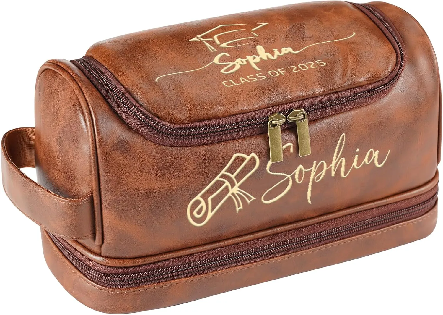 Personalized Graduation Gifts for Him, 2025 Personalized Toiletry Bag, Class of 2025 Custom Leather Travel Dopp Kit, Engraved with Pattern and Text, Ideas Gifts for Friends, Classmates, Son