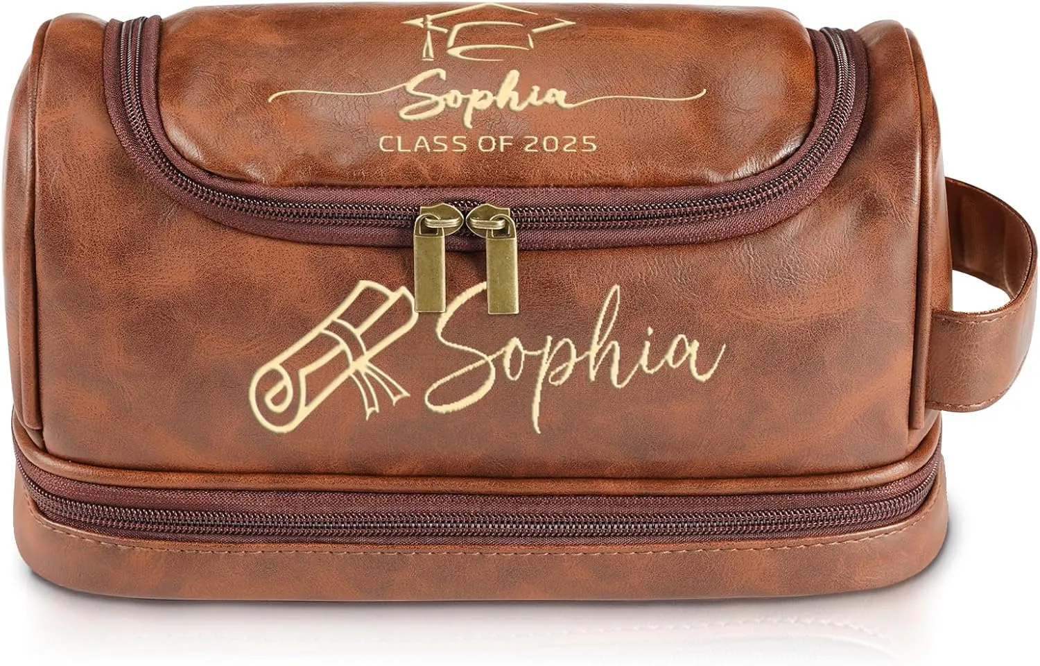 Personalized Graduation Gifts for Him, 2025 Personalized Toiletry Bag, Class of 2025 Custom Leather Travel Dopp Kit, Engraved with Pattern and Text, Ideas Gifts for Friends, Classmates, Son