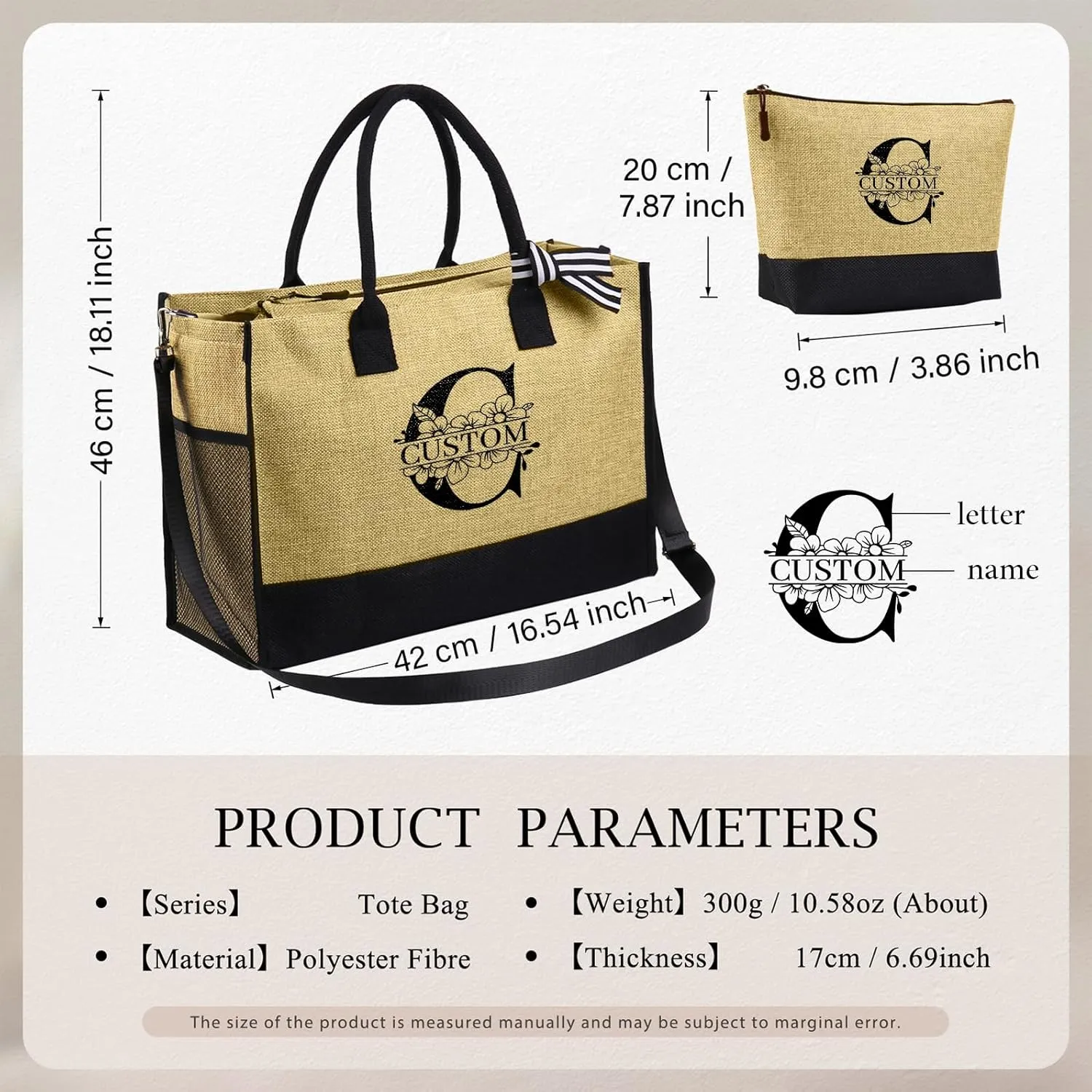 Personalized Initial Tote Bags for Women - Custom Name Tote Bag Birthday Gifts for Mom Teacher Appreciation Gifts