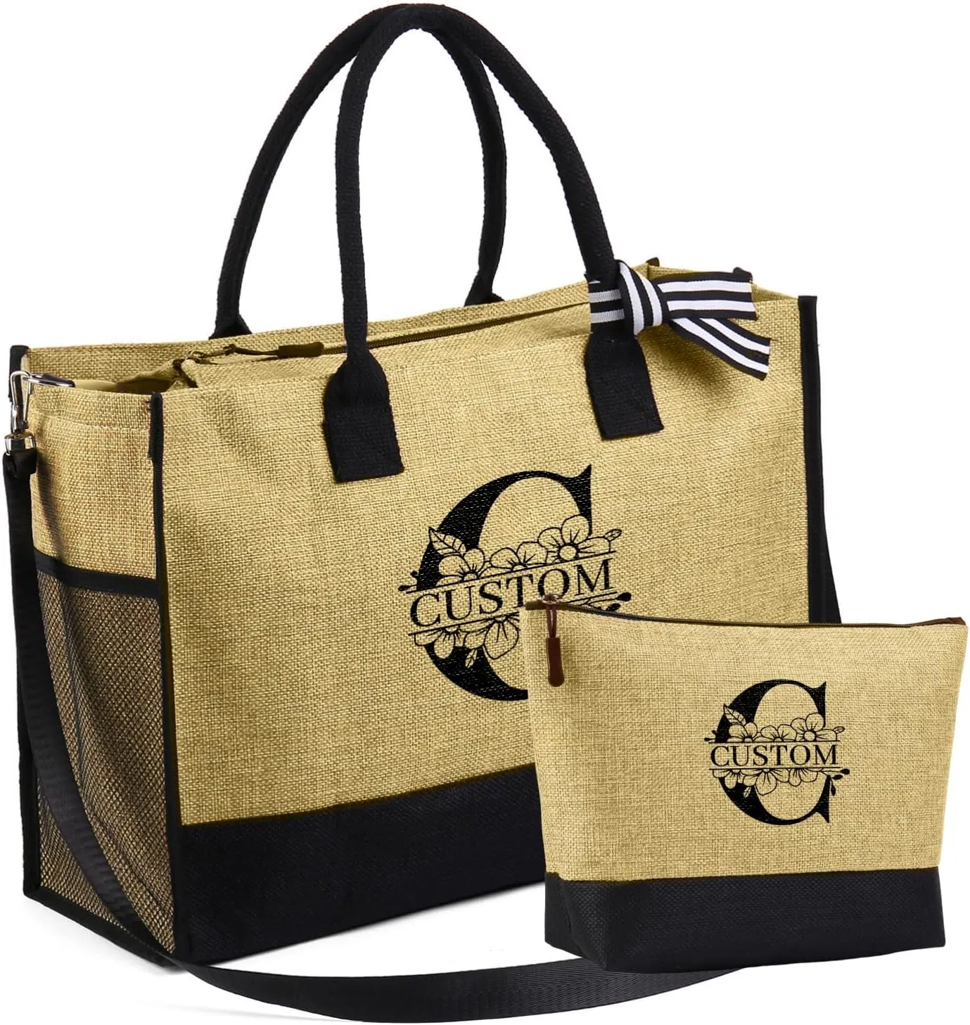 Personalized Initial Tote Bags for Women - Custom Name Tote Bag Birthday Gifts for Mom Teacher Appreciation Gifts