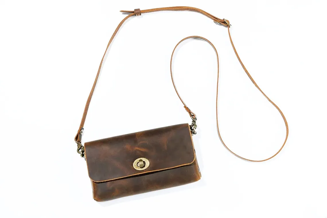Personalized leahter purse case with shoulder strap Compatible with iPhone 16 15 14 Pro Max, distressed leather small crossbody phone purse bag - X10-ILC05B