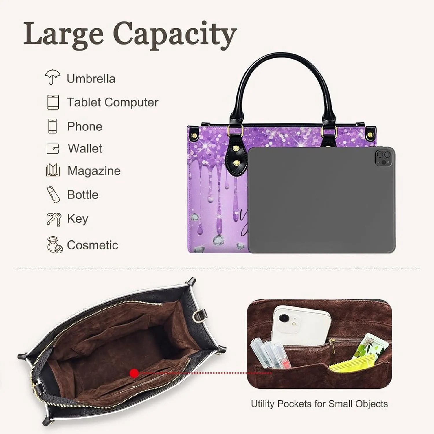 Personalized Leather Handbag, Custom Purse for Women, Add Your Design/Photo/Text, Initial Tote Bag Gifts with Name