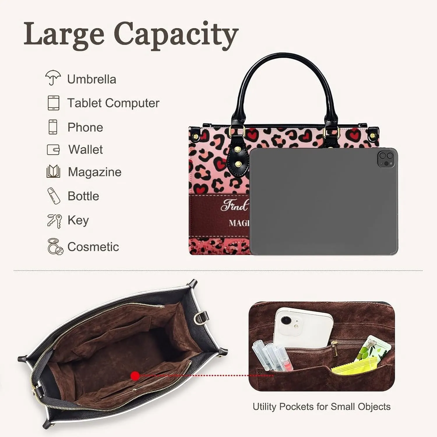 Personalized Leather Handbag, Custom Purse for Women, Add Your Design/Photo/Text, Initial Tote Bag Gifts with Name