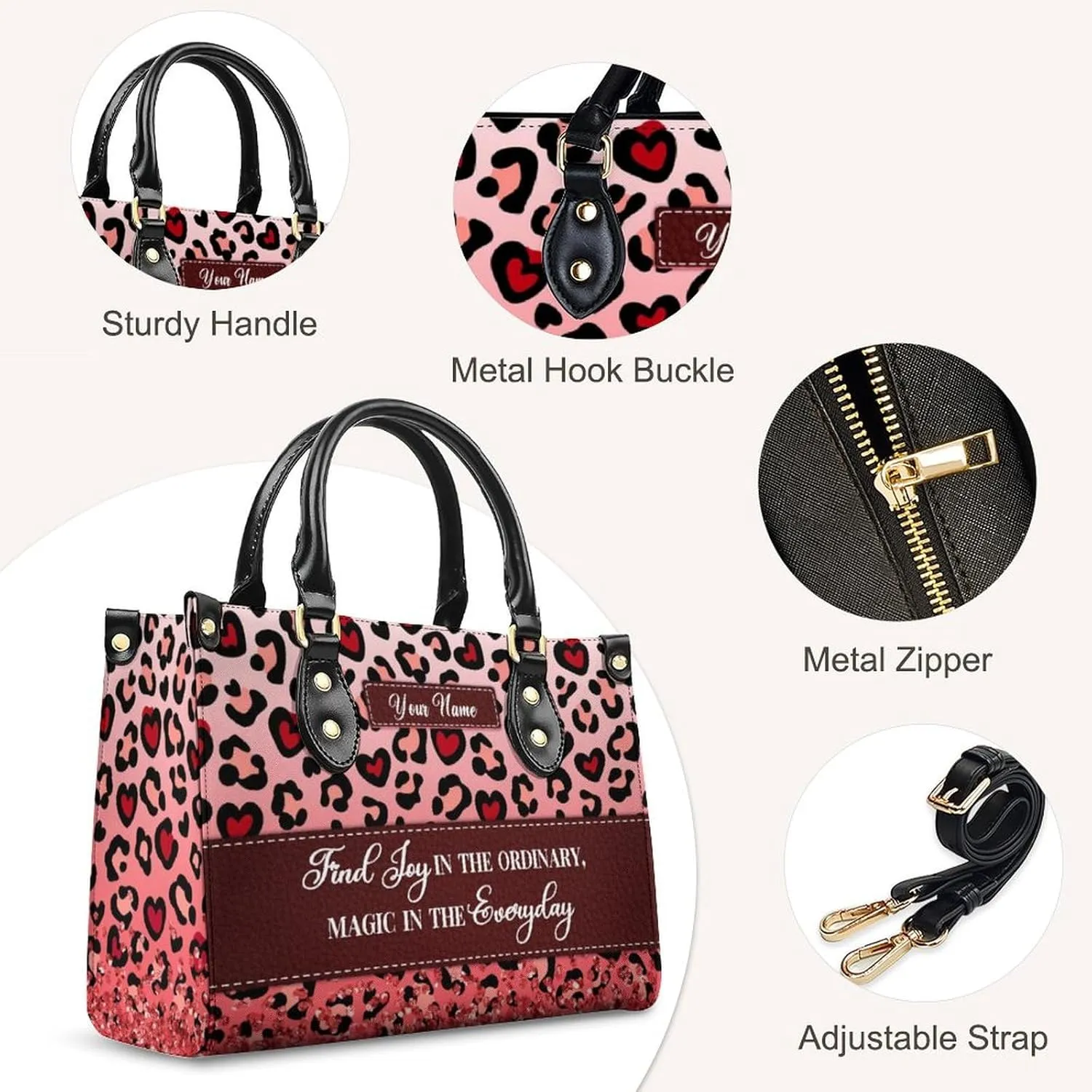 Personalized Leather Handbag, Custom Purse for Women, Add Your Design/Photo/Text, Initial Tote Bag Gifts with Name