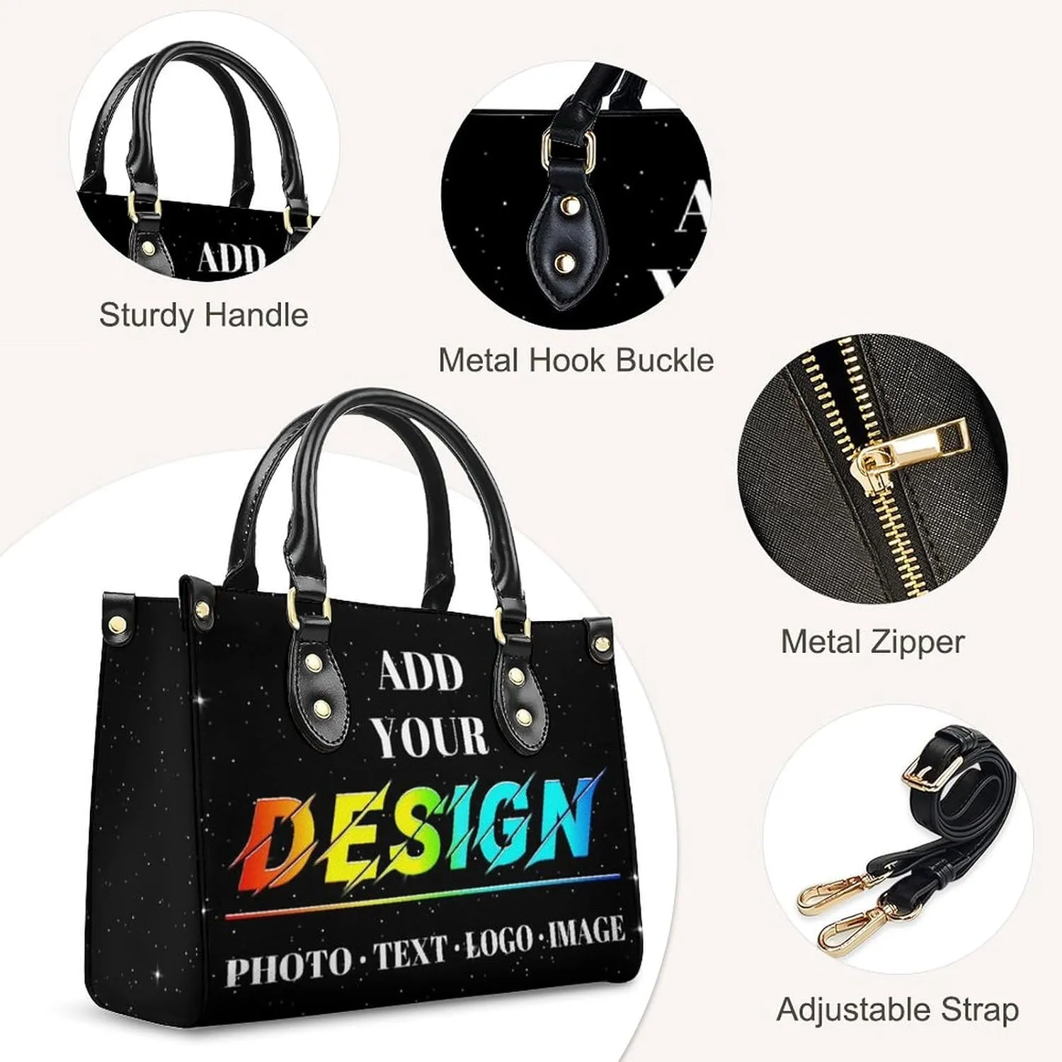 Personalized Leather Handbag, Custom Purse for Women, Add Your Design/Photo/Text, Initial Tote Bag Gifts with Name