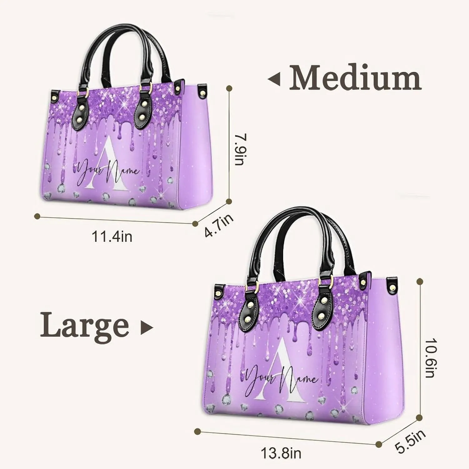 Personalized Leather Handbag, Custom Purse for Women, Add Your Design/Photo/Text, Initial Tote Bag Gifts with Name
