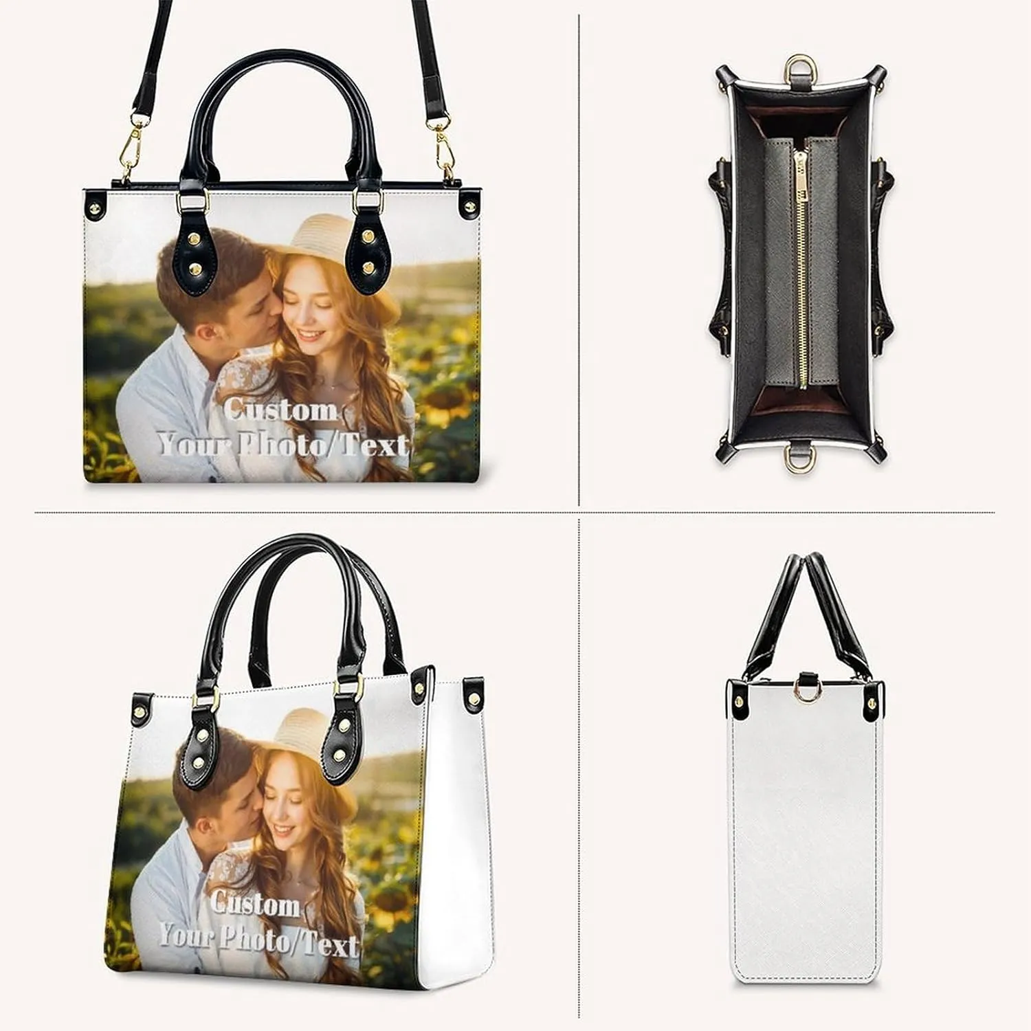 Personalized Leather Handbag, Custom Purse for Women, Add Your Design/Photo/Text, Initial Tote Bag Gifts with Name