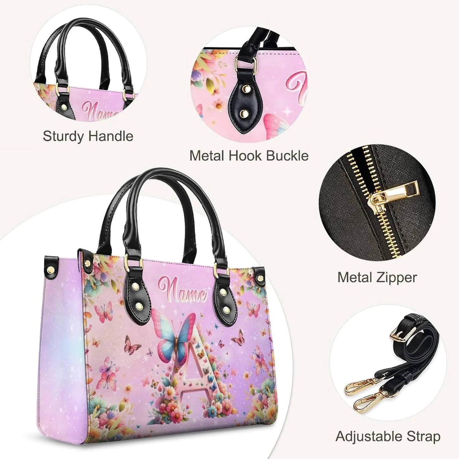 Personalized Leather Handbag, Custom Purse for Women, Add Your Design/Photo/Text, Initial Tote Bag Gifts with Name