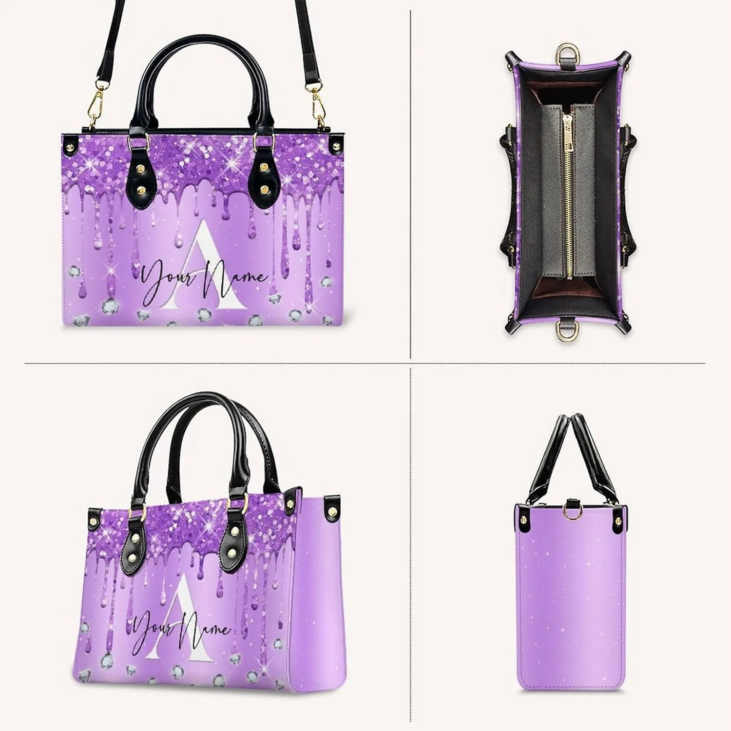 Personalized Leather Handbag, Custom Purse for Women, Add Your Design/Photo/Text, Initial Tote Bag Gifts with Name