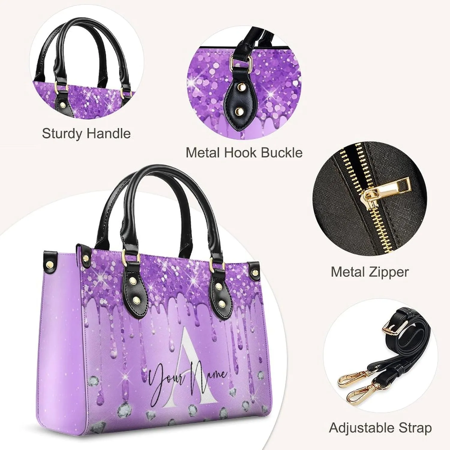 Personalized Leather Handbag, Custom Purse for Women, Add Your Design/Photo/Text, Initial Tote Bag Gifts with Name
