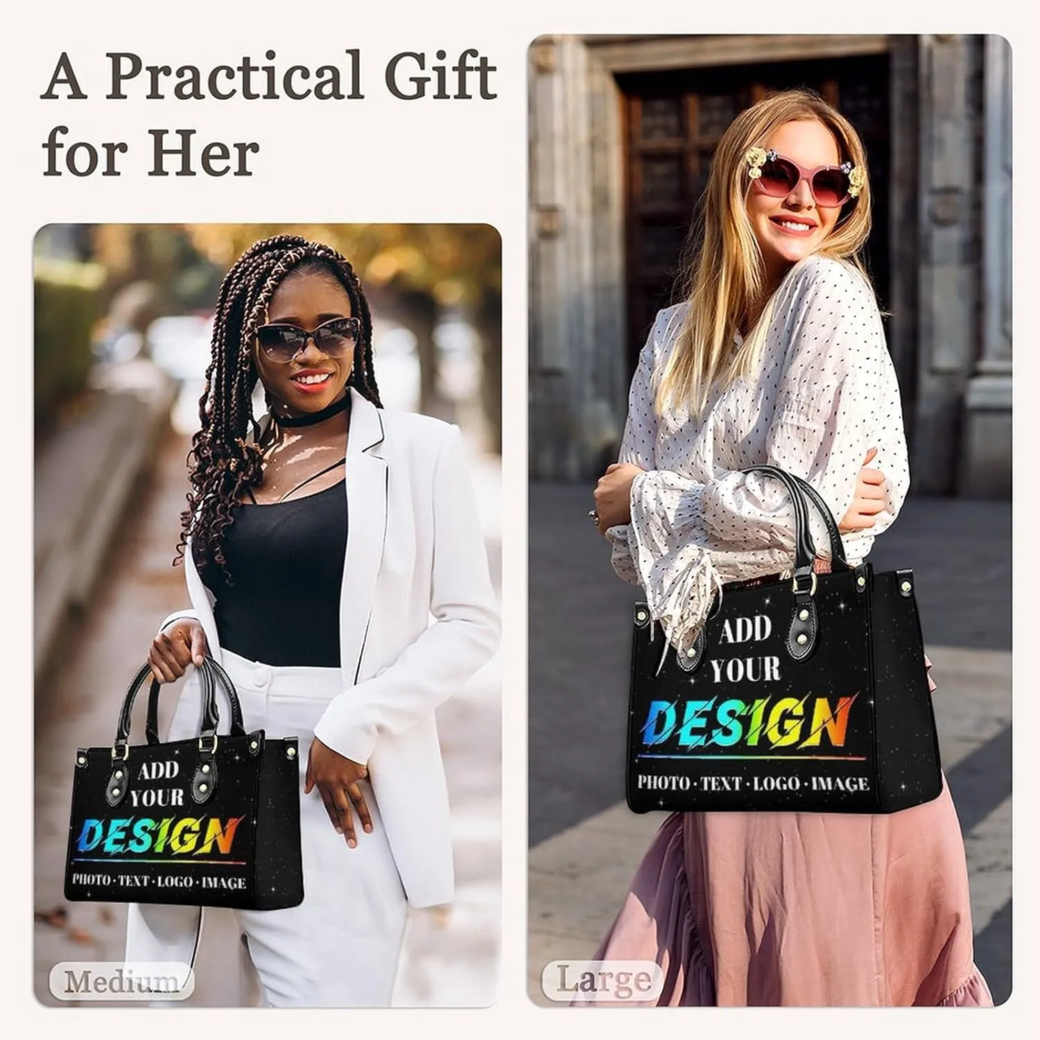 Personalized Leather Handbag, Custom Purse for Women, Add Your Design/Photo/Text, Initial Tote Bag Gifts with Name