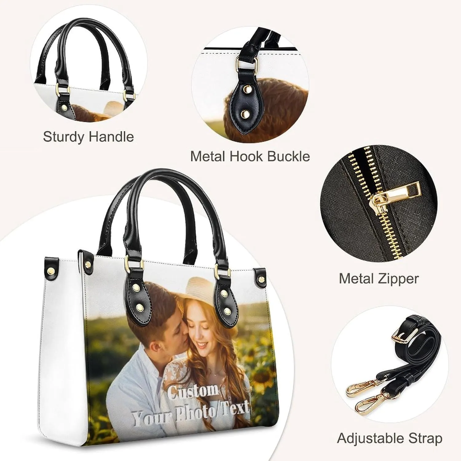 Personalized Leather Handbag, Custom Purse for Women, Add Your Design/Photo/Text, Initial Tote Bag Gifts with Name