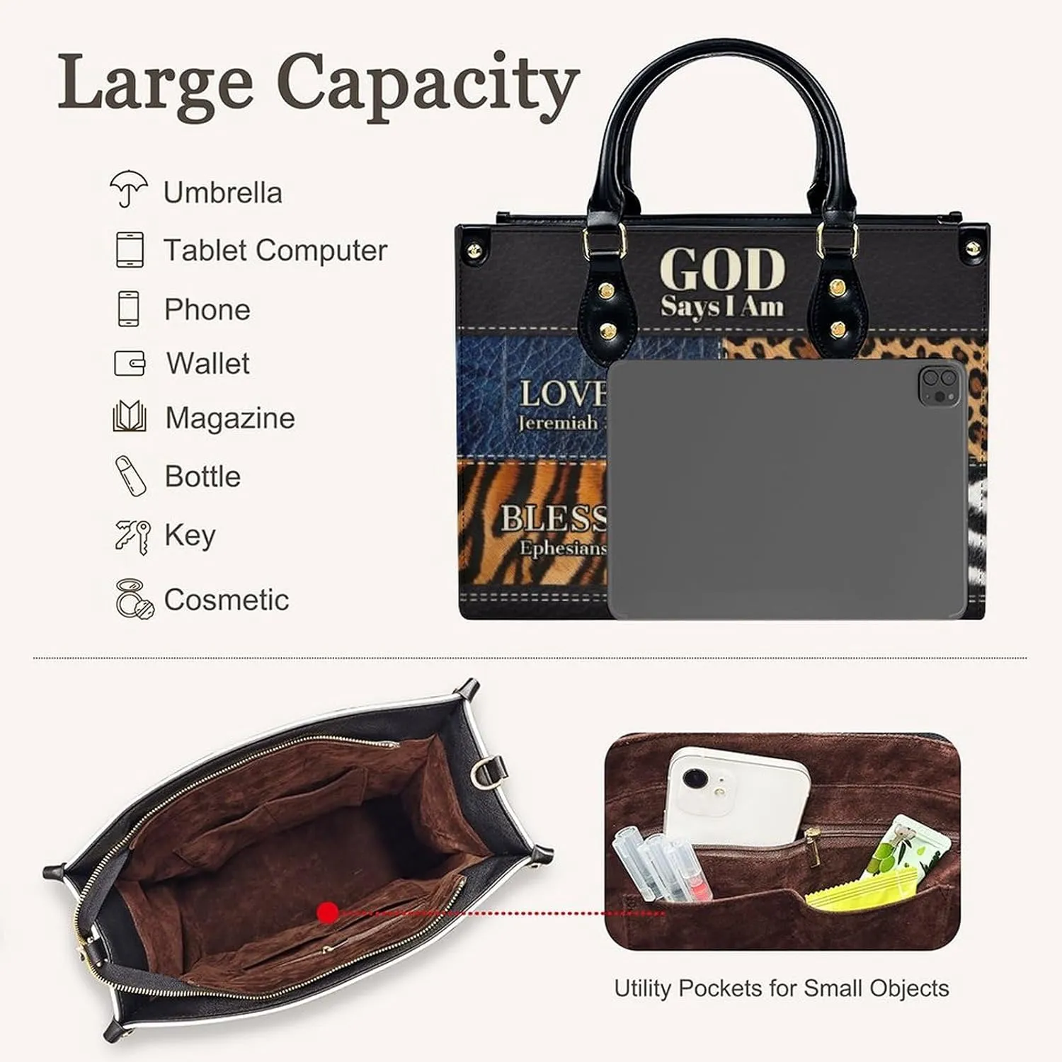 Personalized Leather Handbag, Custom Purse for Women, Add Your Design/Photo/Text, Initial Tote Bag Gifts with Name