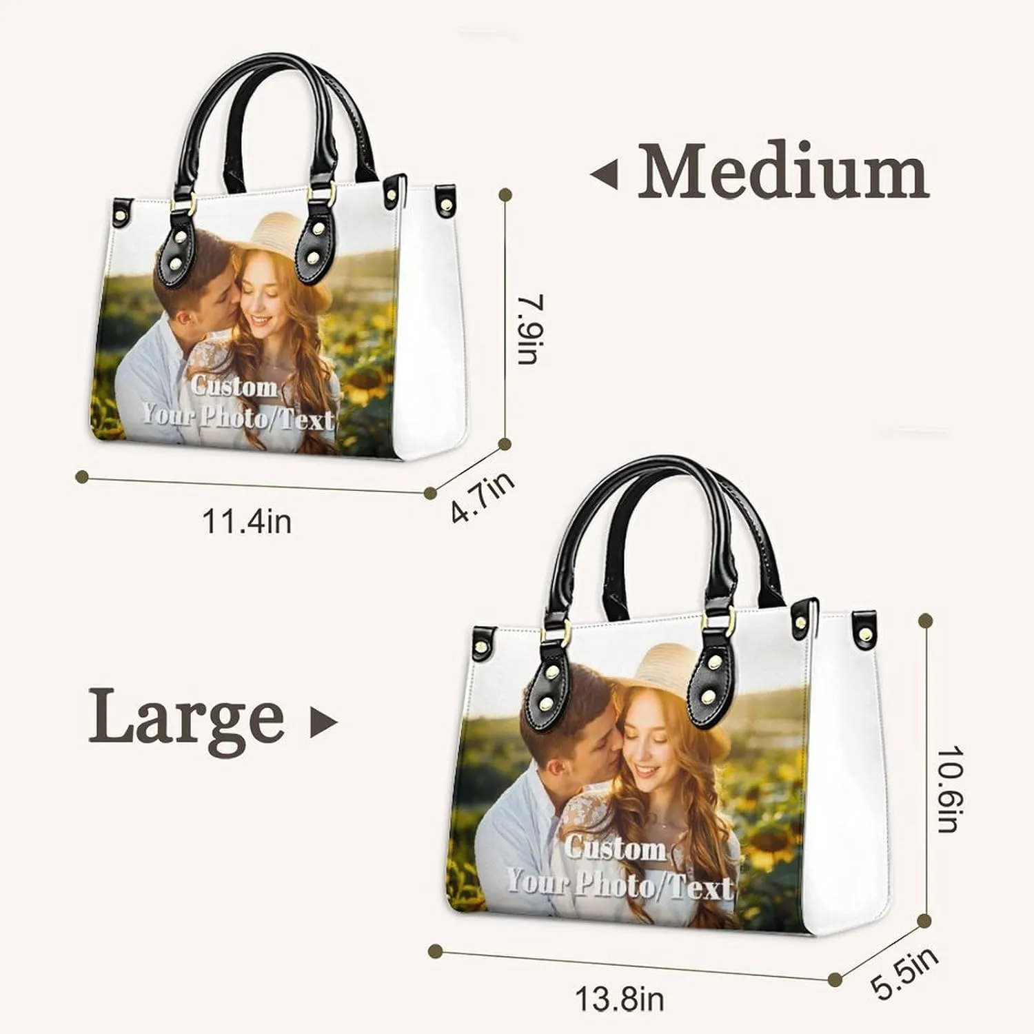 Personalized Leather Handbag, Custom Purse for Women, Add Your Design/Photo/Text, Initial Tote Bag Gifts with Name