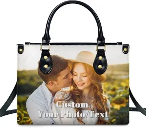 Personalized Leather Handbag, Custom Purse for Women, Add Your Design/Photo/Text, Initial Tote Bag Gifts with Name