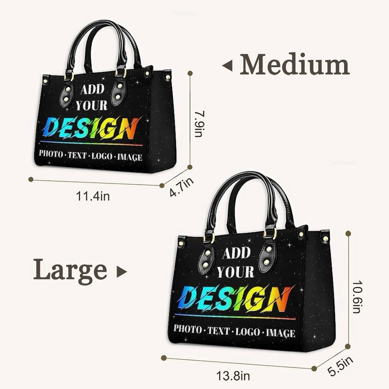 Personalized Leather Handbag, Custom Purse for Women, Add Your Design/Photo/Text, Initial Tote Bag Gifts with Name