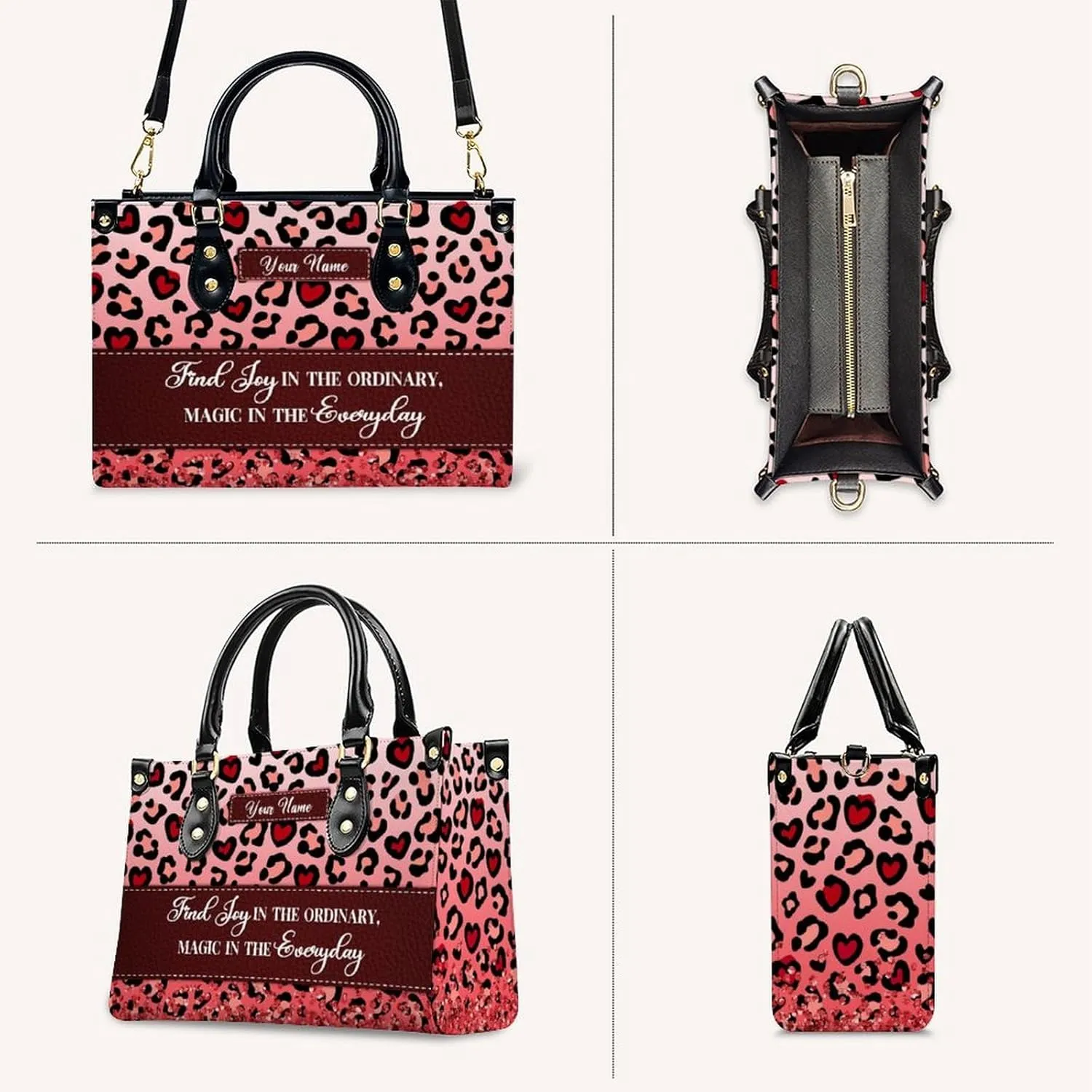 Personalized Leather Handbag, Custom Purse for Women, Add Your Design/Photo/Text, Initial Tote Bag Gifts with Name