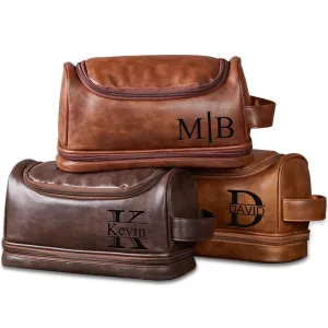 Personalized Leather Mens Toiletry Bag, Name Engraved Custom Toiletry Bag, Customized Travel Shaving Dopp Kit for Groomsmen Dad Husband Lover Gift for Christmas Valentine (Style A)