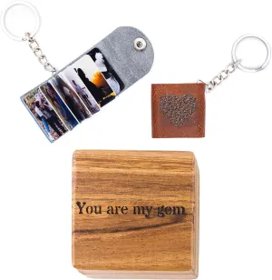 Personalized Leather Photo Album Keychain with Keepsake Box, Custom Engraved Wedding Gift for Couples, Bridesmaids