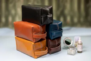 Personalized Leather Toiletry Bag for Men | Dopp Kit Gift with Monogram Option | Custom Engraved Leather Travel Accessory for Groomsmen Father Dad (Red Brown, Large (8" * 4" * 4"))