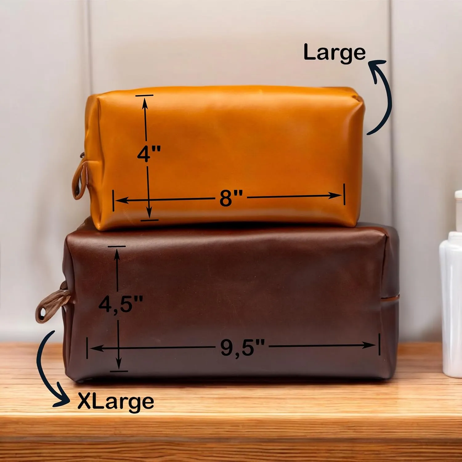 Personalized Leather Toiletry Bag for Men | Dopp Kit Gift with Monogram Option | Custom Engraved Leather Travel Accessory for Groomsmen Father Dad (Red Brown, Large (8" * 4" * 4"))