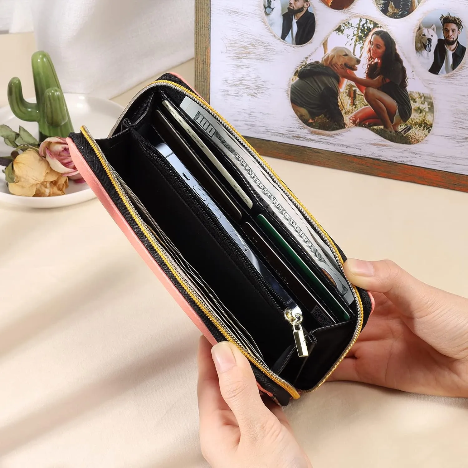 Personalized Leather Wallets for Women Custom Photo Wallet Holder Zipper Engraved Wallets Credit Card Clutch Wallet Mother'S Day Gifts for Mom Her (Style 4)