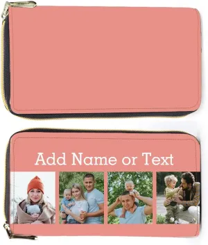 Personalized Leather Wallets for Women Custom Photo Wallet Holder Zipper Engraved Wallets Credit Card Clutch Wallet Mother'S Day Gifts for Mom Her (Style 4)