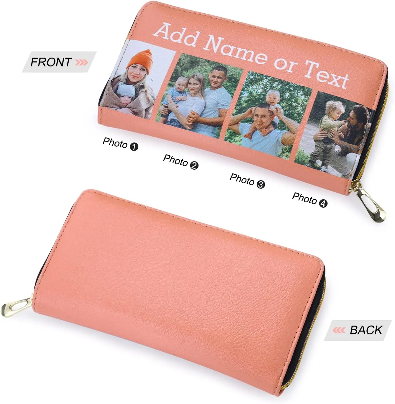 Personalized Leather Wallets for Women Custom Photo Wallet Holder Zipper Engraved Wallets Credit Card Clutch Wallet Mother'S Day Gifts for Mom Her (Style 4)