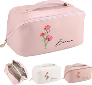 Personalized Makeup Bags for Women Custom Birthflower Name Engraved Cosmetic Bag Travel Toiletry Bag Make up Organizer Birthday Customized Gifts for Women Grilfriend (Style 5)