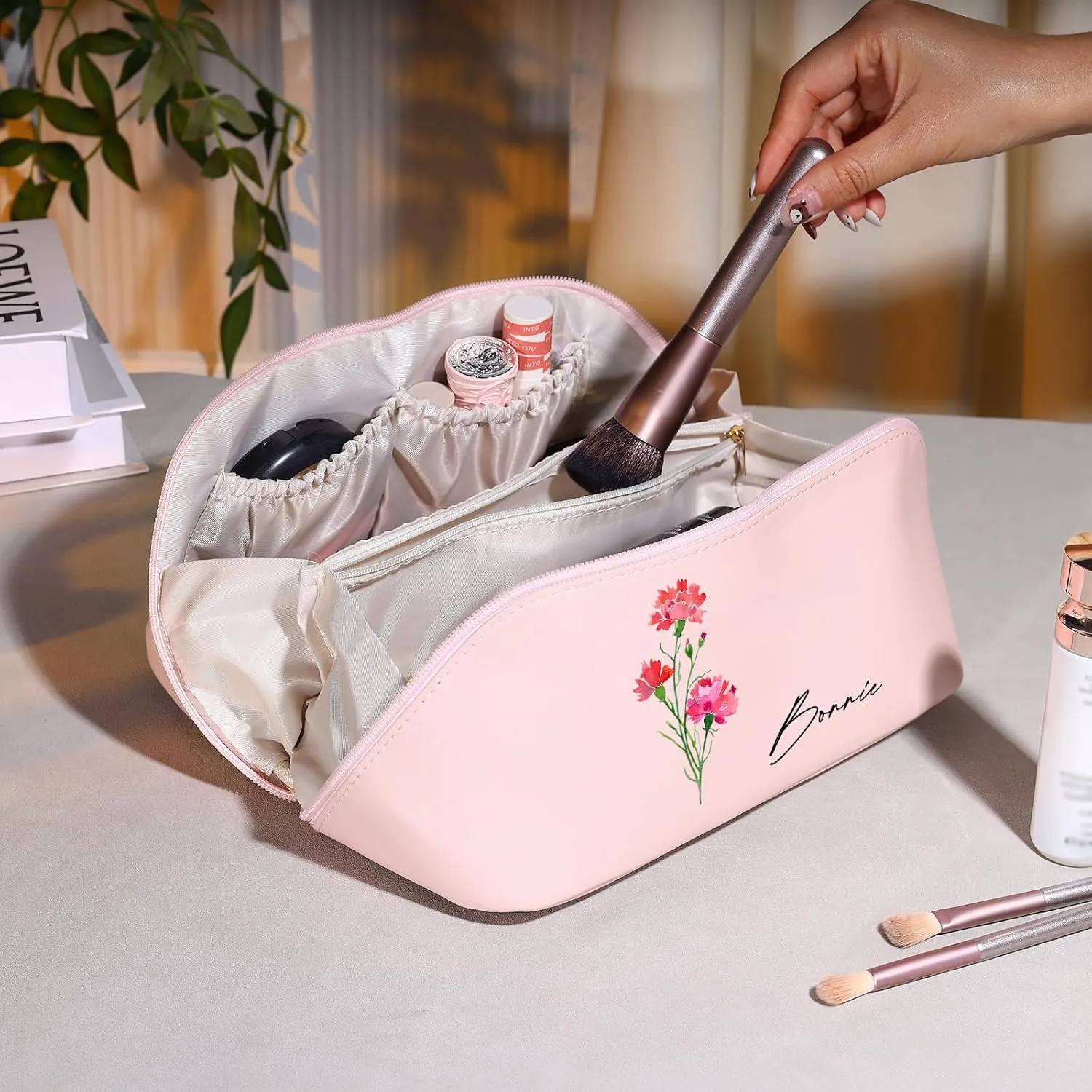 Personalized Makeup Bags for Women Custom Birthflower Name Engraved Cosmetic Bag Travel Toiletry Bag Make up Organizer Birthday Customized Gifts for Women Grilfriend (Style 5)