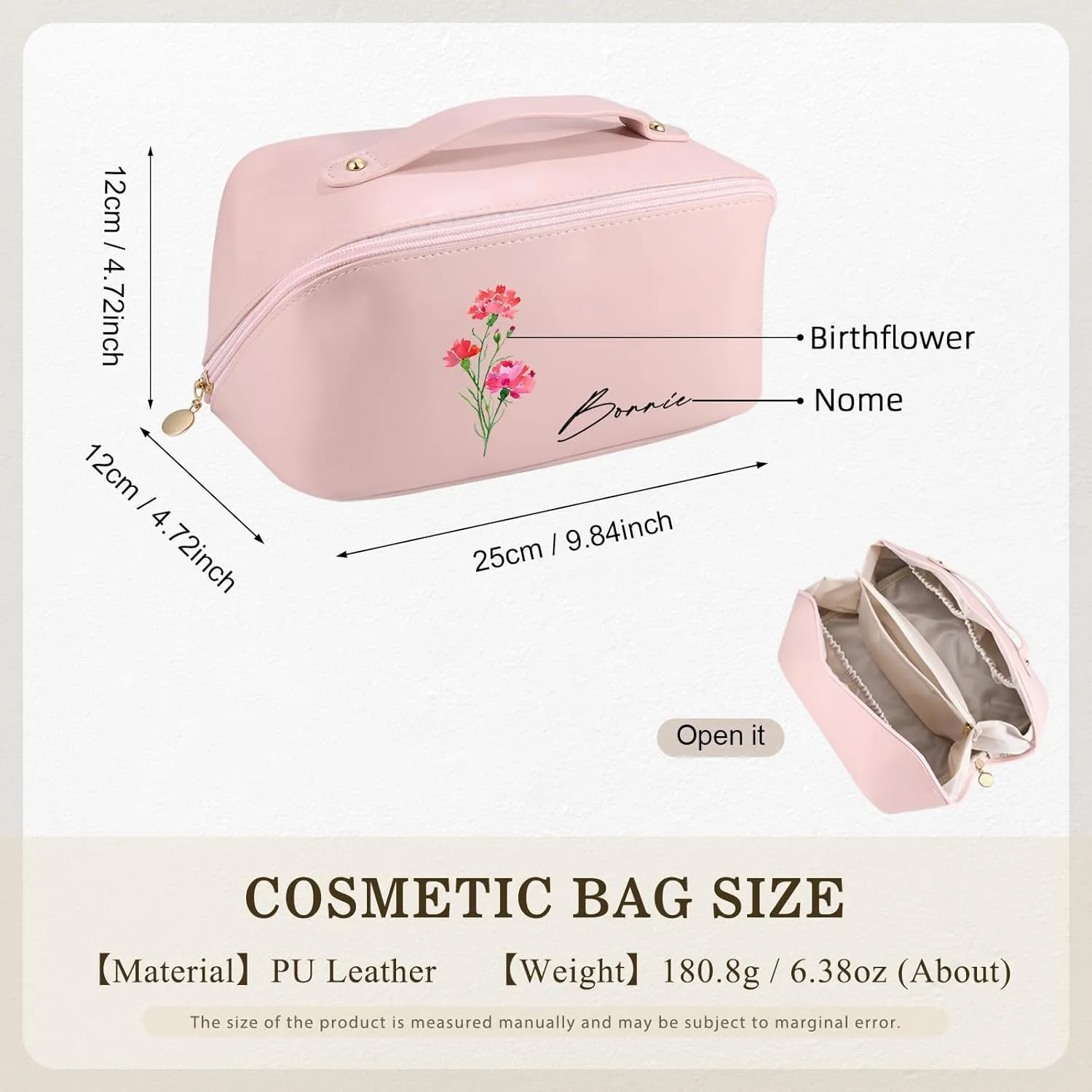 Personalized Makeup Bags for Women Custom Birthflower Name Engraved Cosmetic Bag Travel Toiletry Bag Make up Organizer Birthday Customized Gifts for Women Grilfriend (Style 5)