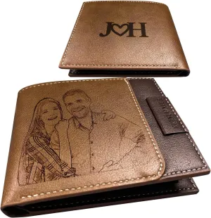 Personalized Men Wallet, Custom Engraved Wallet for Men, Leather Folding Men Wallet with Customized Photo Name for Anniversary Birthday Wedding, Gift for Him Dad Husband Groomsmen Boyfriend