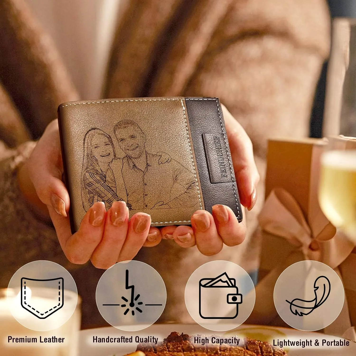 Personalized Men Wallet, Custom Engraved Wallet for Men, Leather Folding Men Wallet with Customized Photo Name for Anniversary Birthday Wedding, Gift for Him Dad Husband Groomsmen Boyfriend