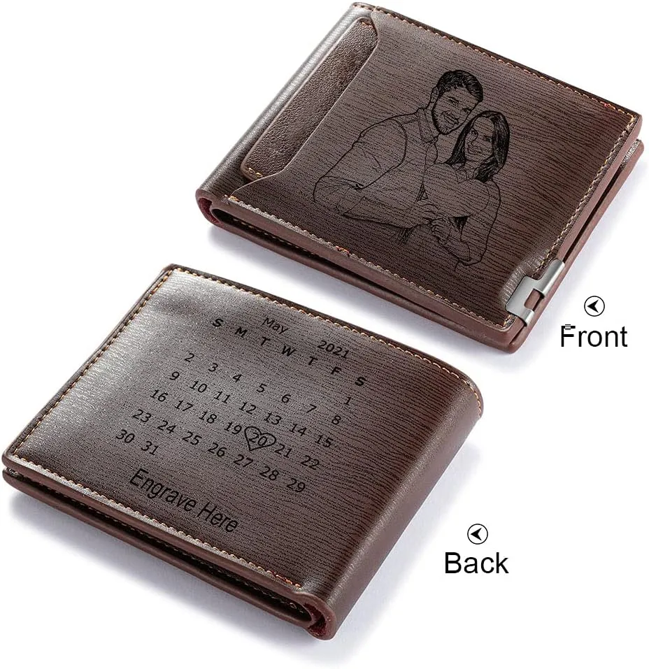 Personalized Men Wallets Custom Engraved Photo Wallet Gifts for Husband,Dad,Son,Boyfriend