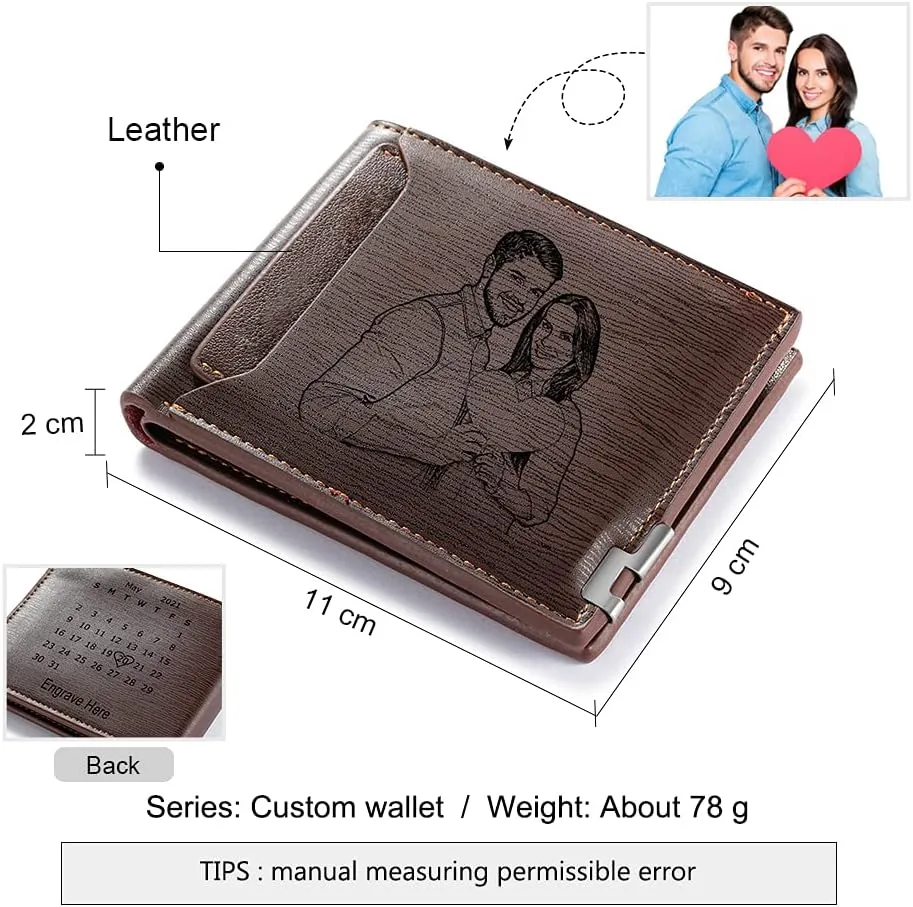 Personalized Men Wallets Custom Engraved Photo Wallet Gifts for Husband,Dad,Son,Boyfriend