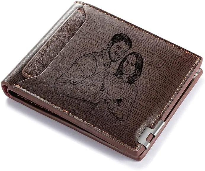 Personalized Men Wallets Custom Engraved Photo Wallet Gifts for Husband,Dad,Son,Boyfriend