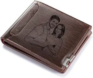 Personalized Men Wallets Custom Engraved Photo Wallet Gifts for Husband,Dad,Son,Boyfriend