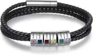 Personalized Men's Bracelet with 1-8 Names Custom Birthstone Bracelets for Men Customized Bracelet with Family Names Jewelry Gifts for Fathers Day