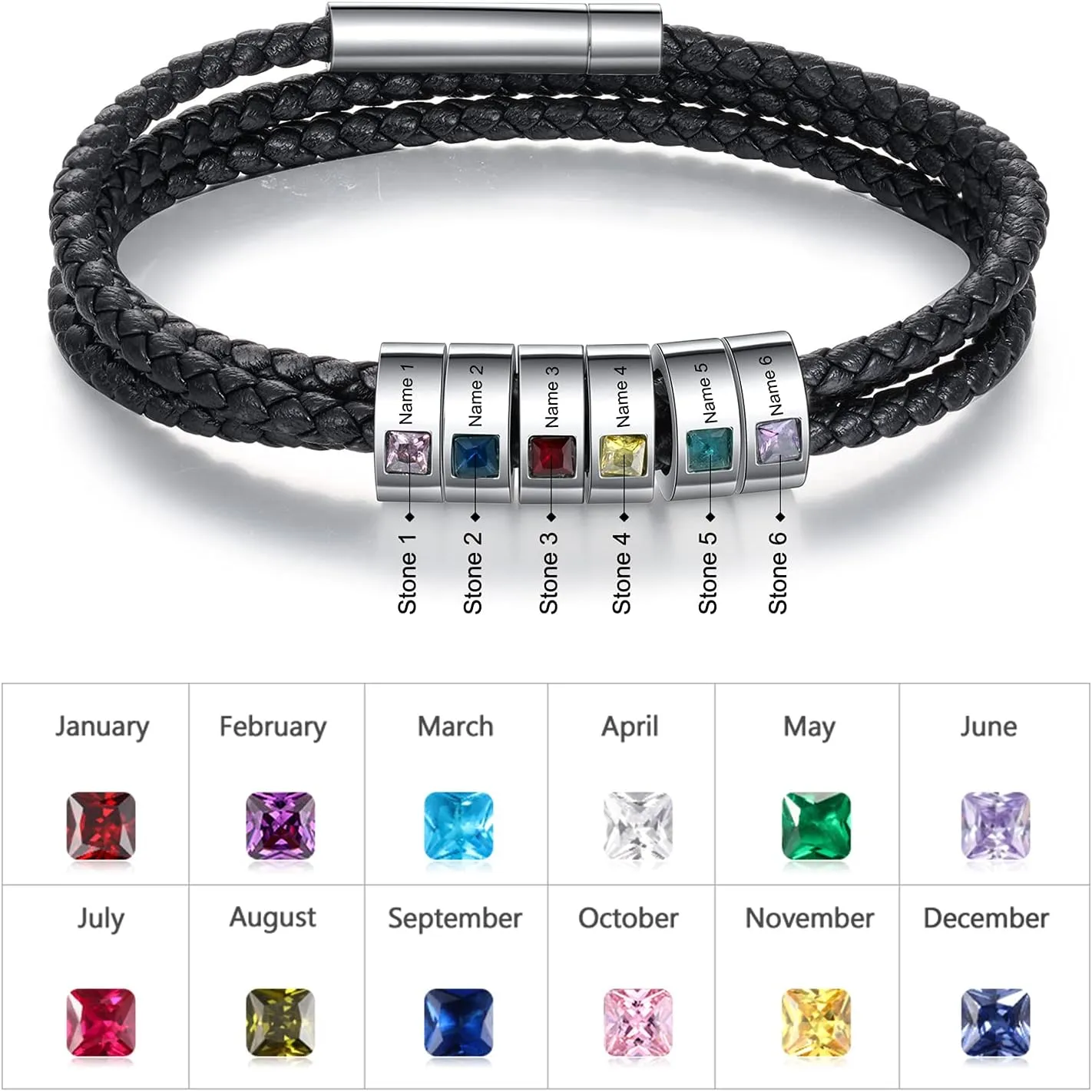 Personalized Men's Bracelet with 1-8 Names Custom Birthstone Bracelets for Men Customized Bracelet with Family Names Jewelry Gifts for Fathers Day