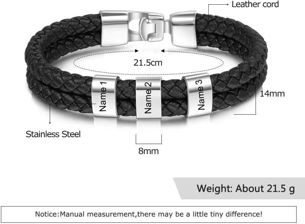 Personalized Men's Bracelet with Engraved 1-8 Names Custom Name Bracelets for Men Customized Jewelry Gifts for Dad Fathers Day