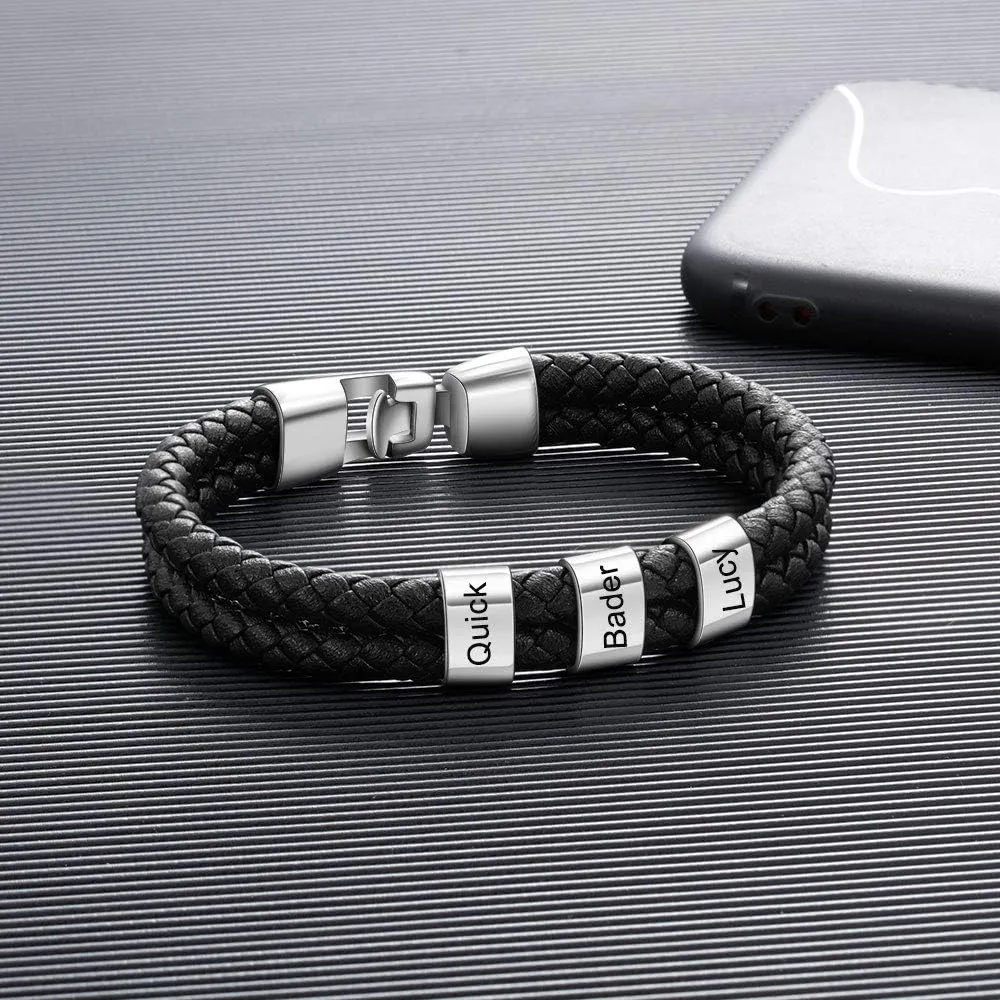 Personalized Men's Bracelet with Engraved 1-8 Names Custom Name Bracelets for Men Customized Jewelry Gifts for Dad Fathers Day