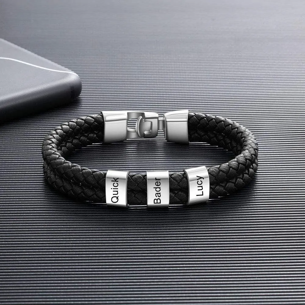 Personalized Men's Bracelet with Engraved 1-8 Names Custom Name Bracelets for Men Customized Jewelry Gifts for Dad Fathers Day